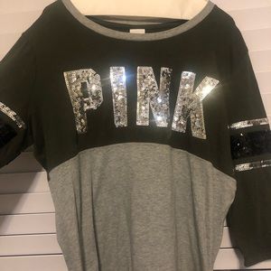 Victoria Secret Pink green and grey sequin top
